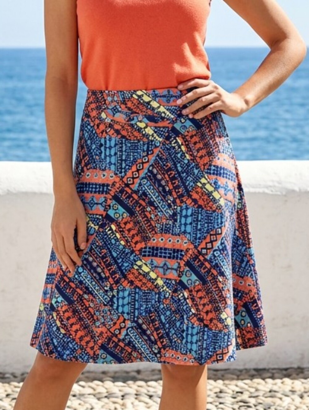 LuLaRoe Azure Skirt 2X Boho Geometric Midi Stretch Travel Plus Size NWT Comfy